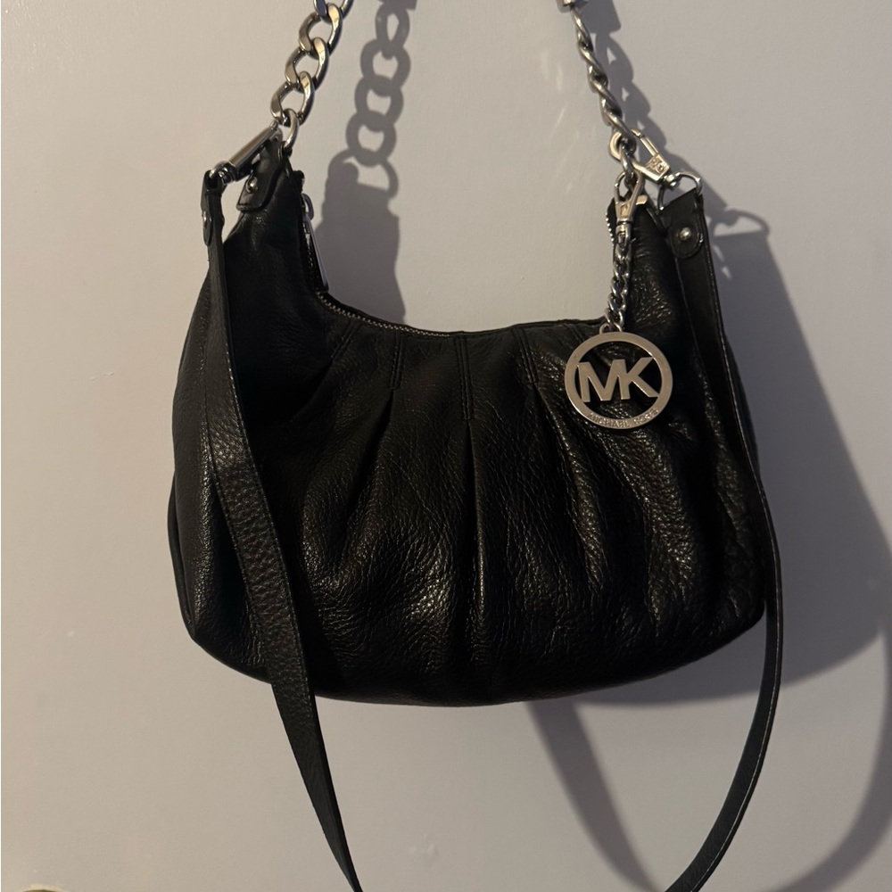 Michael Kors Medium Sized Black Hobo Purse w/ Chain Strap & Charm